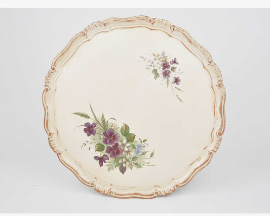 Beautiful Decorative Florentine Tray-Antique Italian Tray-Violet Floral Hand Painted-Vintage Home Decor-Large Shabby Chic Wooden Vanity Tray-Tamara Scott Designs