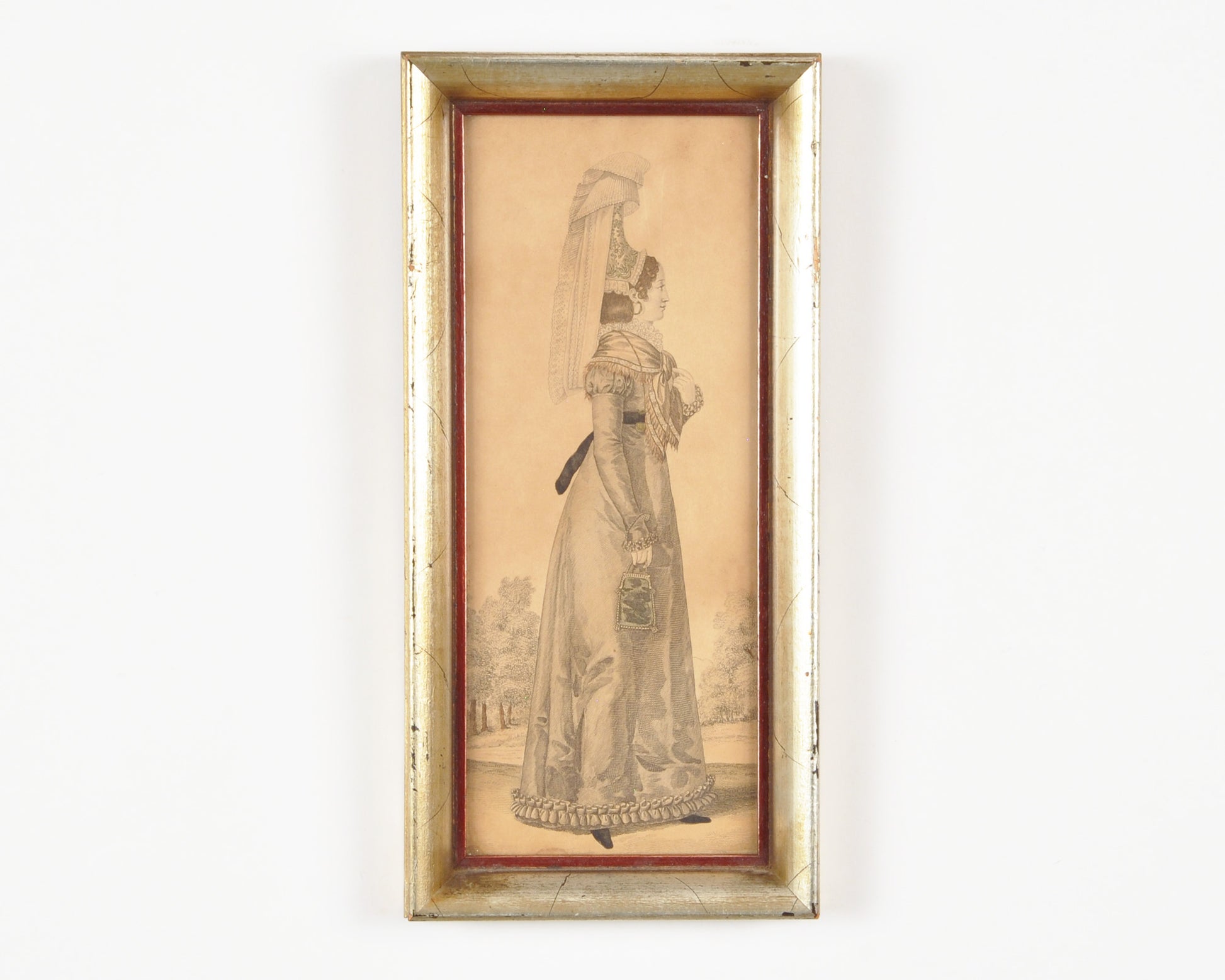 Antique & Original French Provincial Figure Etching in Silver Gilded Frame With Rustic Inner Border-Wall Decor #1-RARE FIND Tamara Scott Designs