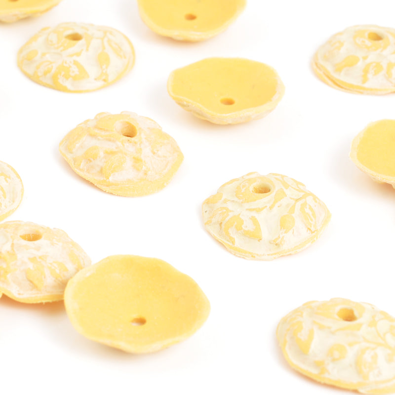 Ceramic Beads-18x5mm Bead Cap-Baroque Vines-Golden Cream-Quantity 1 Tamara Scott Designs