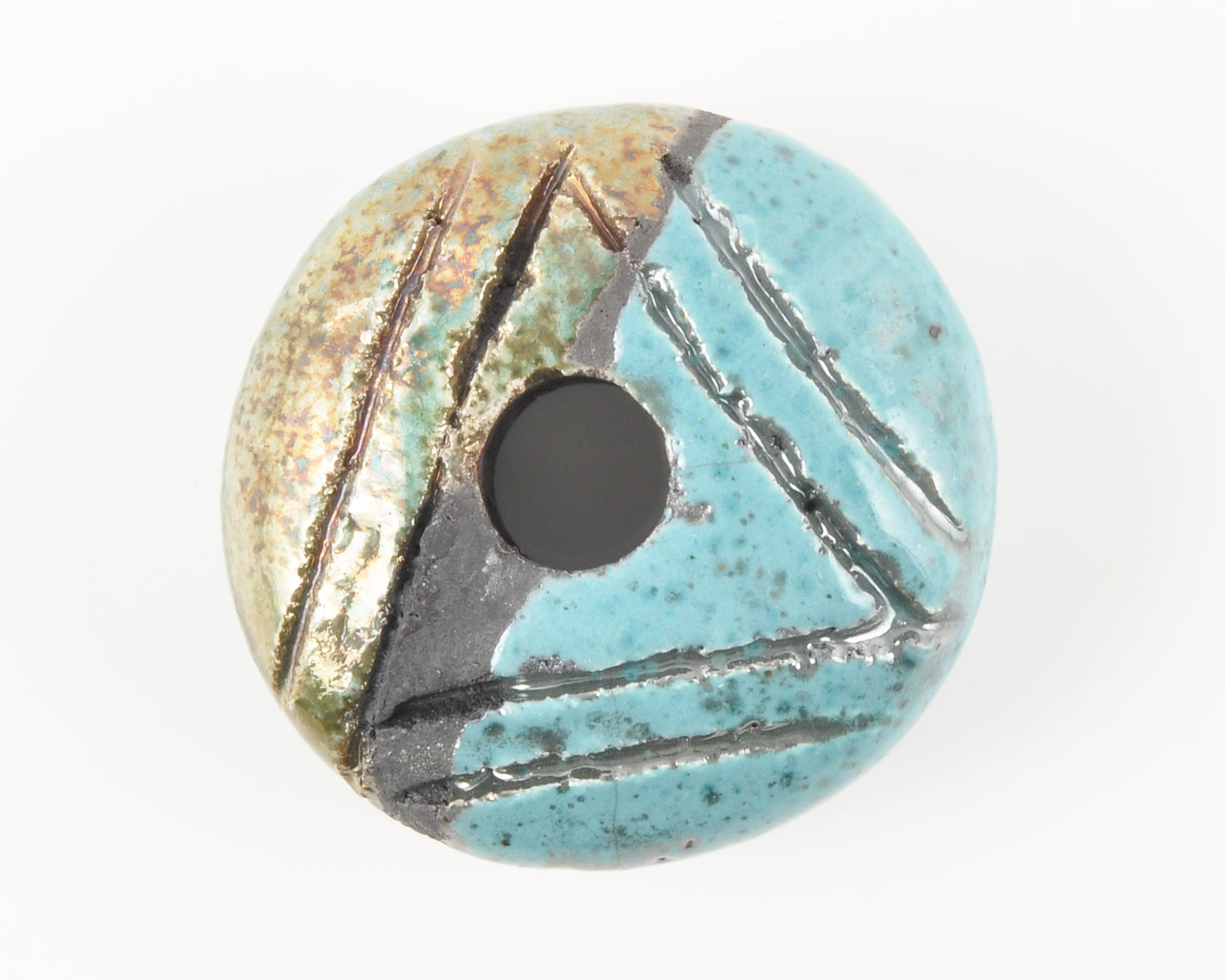 Ceramic Beads-37mm Donut-Blue Raku-Quantity 1 Tamara Scott Designs