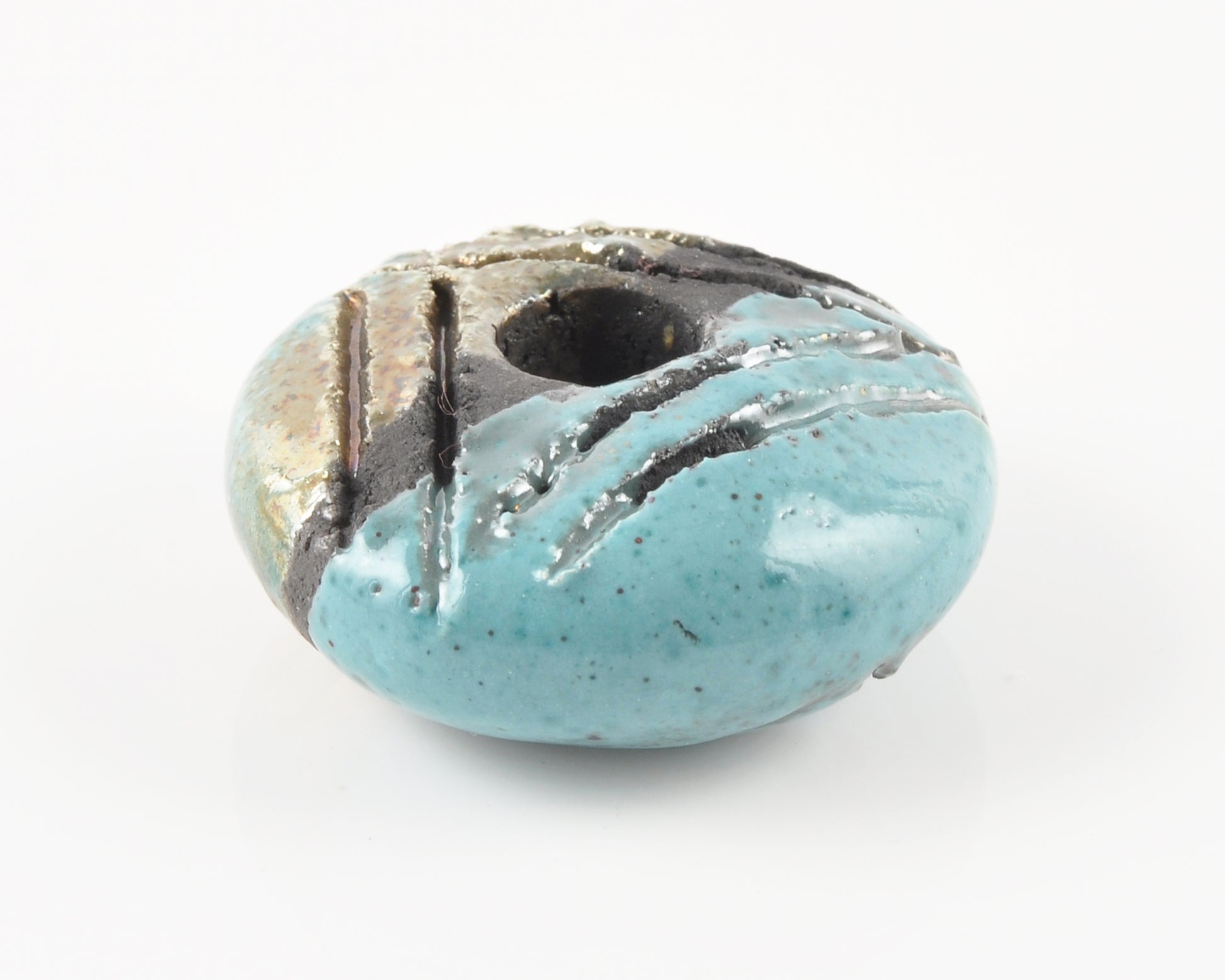 Ceramic Beads-37mm Donut-Blue Raku-Quantity 1 Tamara Scott Designs