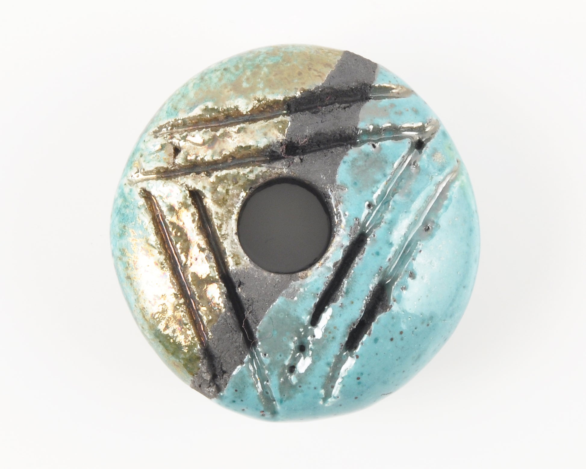 Ceramic Beads-37mm Donut-Blue Raku-Quantity 1 Tamara Scott Designs