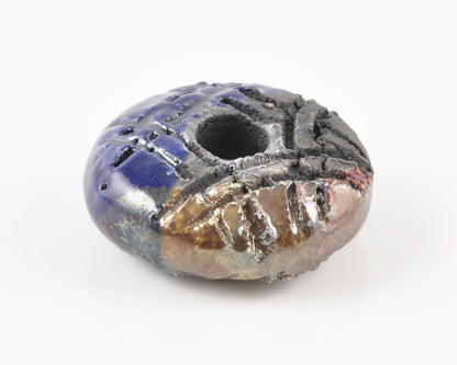 Ceramic Beads-37mm Donut-Cobalt Chrome Raku-Quantity 1 Tamara Scott Designs