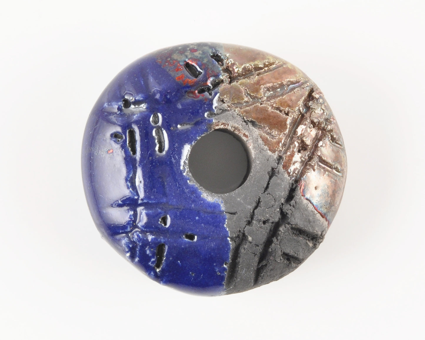 Ceramic Beads-37mm Donut-Cobalt Chrome Raku-Quantity 1 Tamara Scott Designs