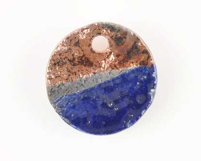 Ceramic Pendants-24mm Flat Swirl-Blue Raku-Quantity 1 Tamara Scott Designs