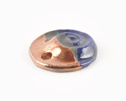 Ceramic Pendants-24mm Flat Swirl-Blue Raku-Quantity 1 Tamara Scott Designs