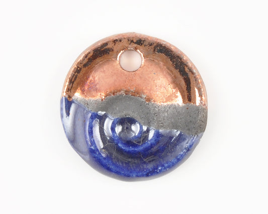 Ceramic Pendants-24mm Flat Swirl-Blue Raku-Quantity 1 Tamara Scott Designs