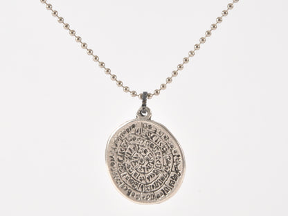 Finished Jewelry-Simple-Phaistos Disc Antique Silver Pendant Ball Chain Necklace-24 Inches Tamara Scott Designs