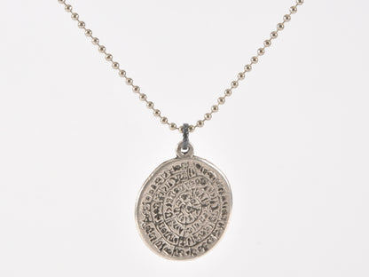 Finished Jewelry-Simple-Phaistos Disc Antique Silver Pendant Ball Chain Necklace-24 Inches Tamara Scott Designs