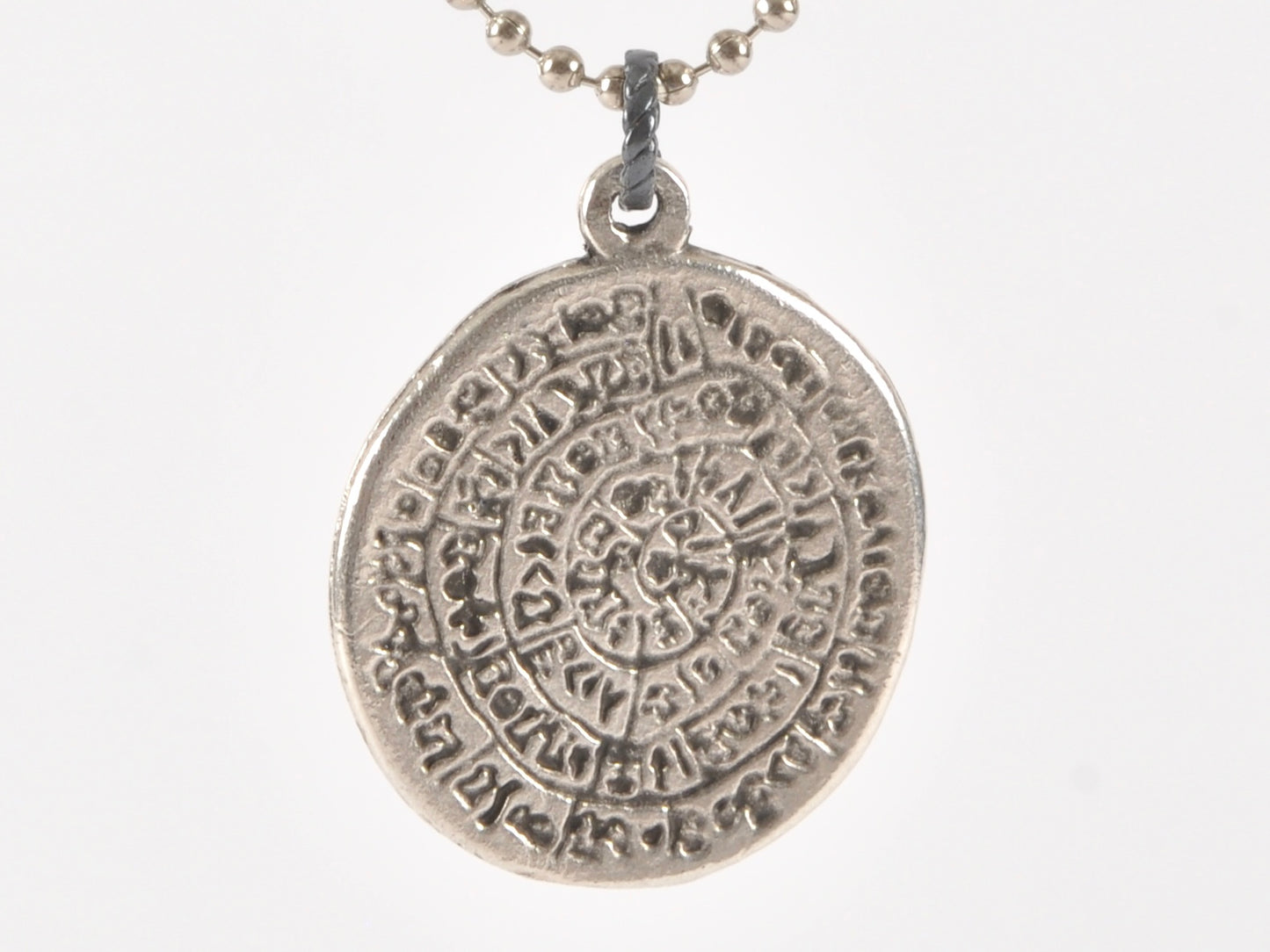 Finished Jewelry-Simple-Phaistos Disc Antique Silver Pendant Ball Chain Necklace-24 Inches Tamara Scott Designs