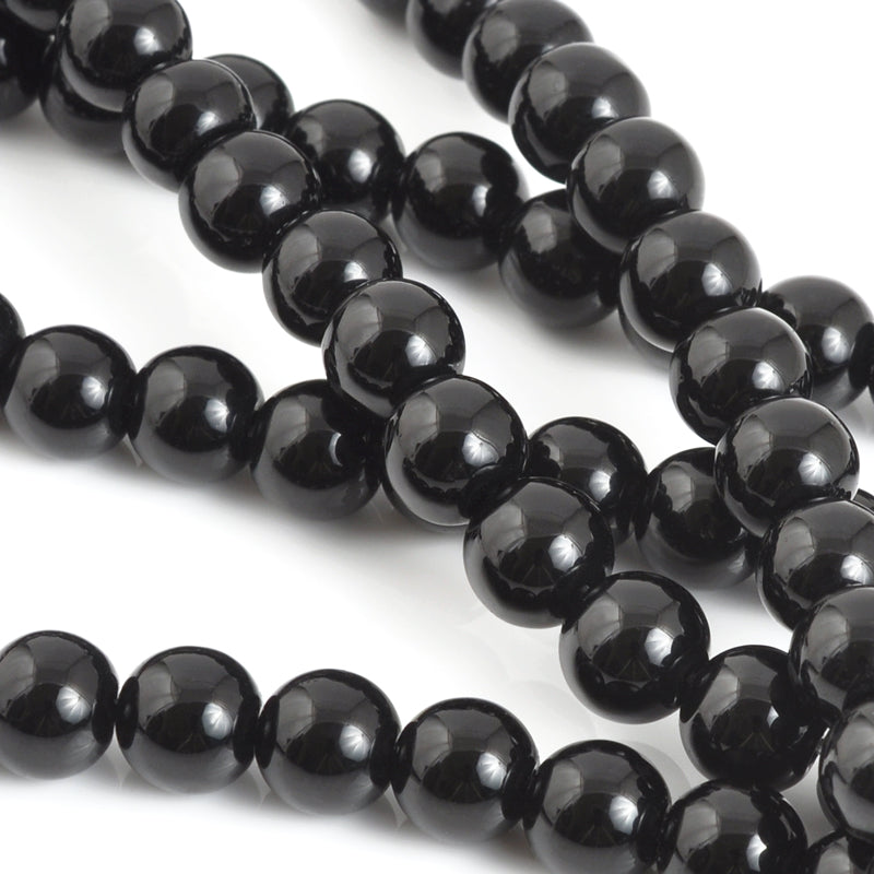 Glass-10mm Round Crystal-Black-Round-15 Inch Strand