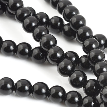 Glass-10mm Round Crystal-Black-Round-15 Inch Strand