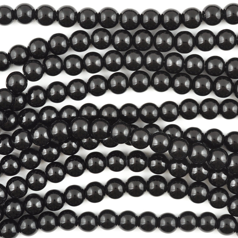 Glass-10mm Round Crystal-Black-Round-15 Inch Strand