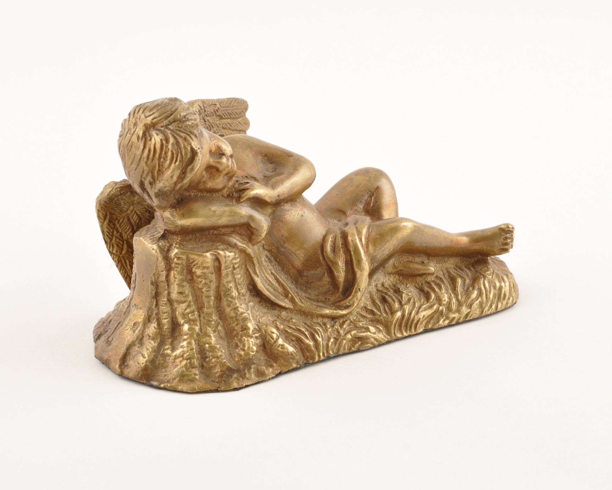 Home Decor-19th Century Antique Victorian Sleeping Angel Cherub Bronze Statue-India