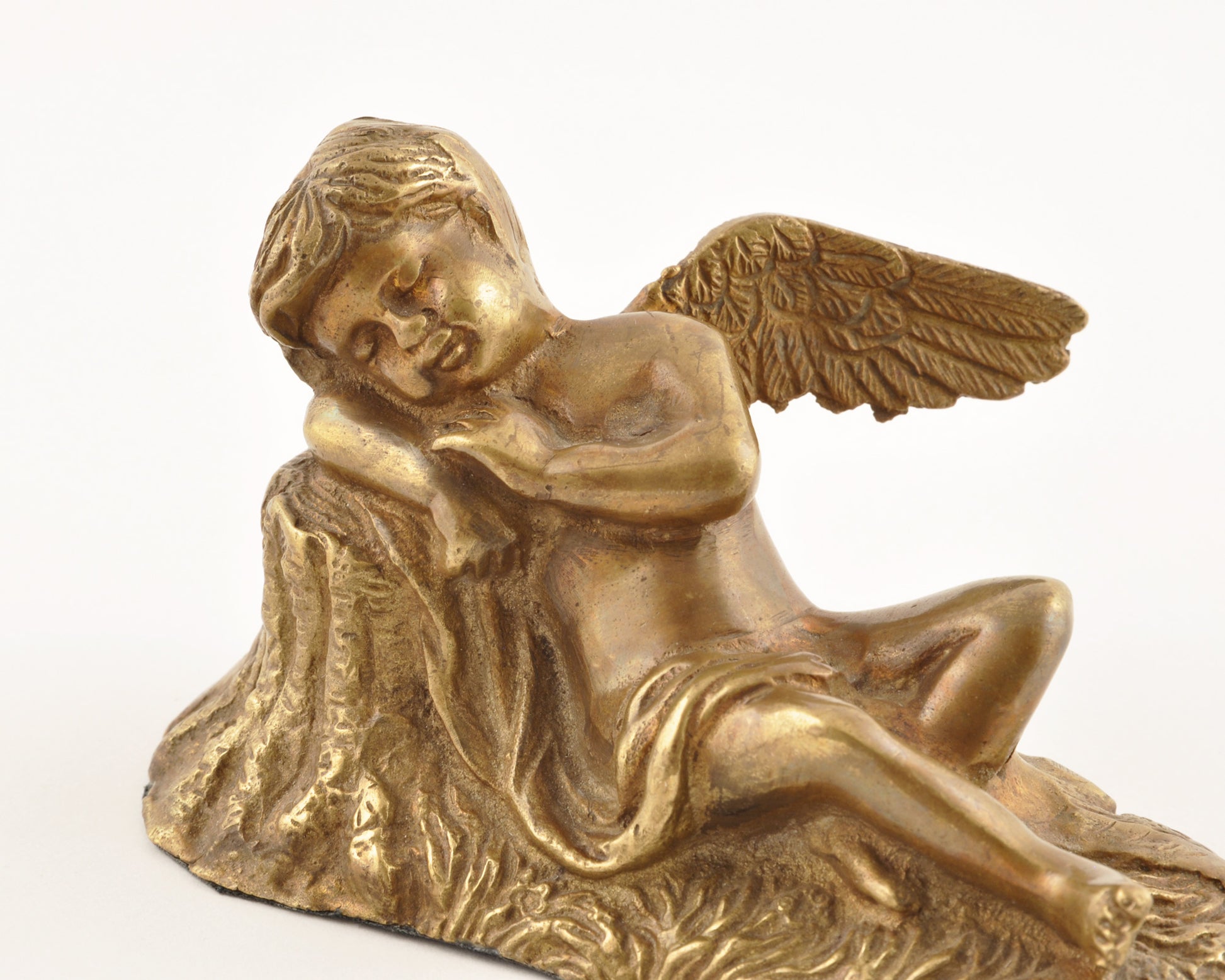 Home Decor-19th Century Antique Victorian Sleeping Angel Cherub Bronze Statue-India