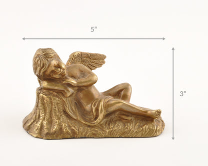 Home Decor-19th Century Antique Victorian Sleeping Angel Cherub Bronze Statue-India