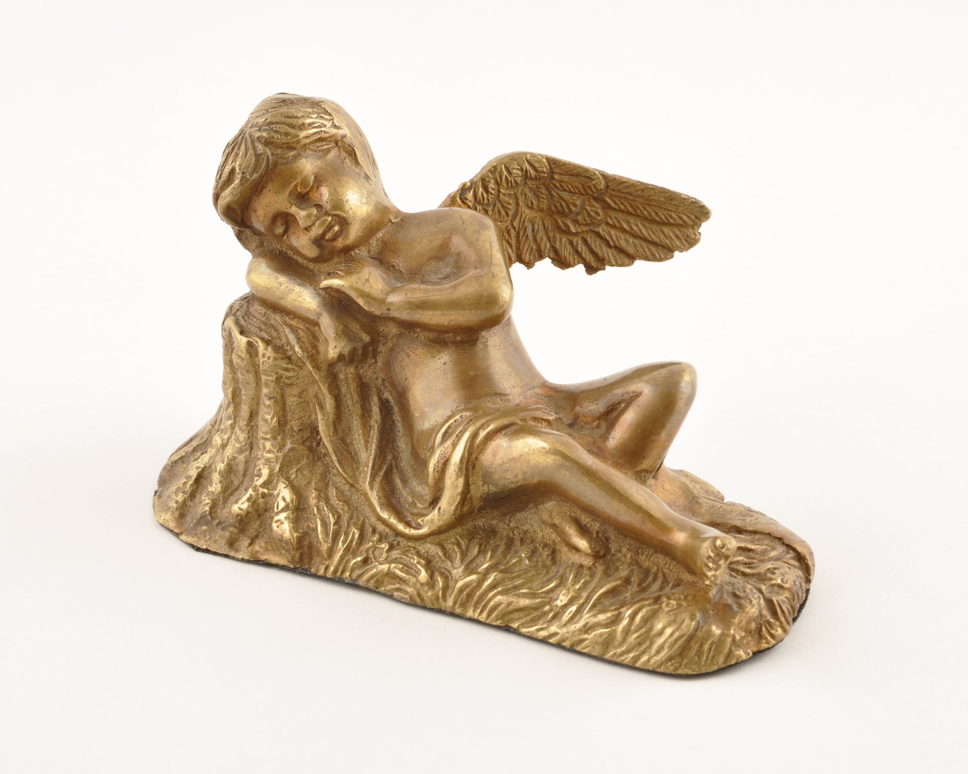 Home Decor-19th Century Antique Victorian Sleeping Angel Cherub Bronze Statue-India