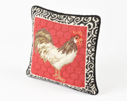 Home Decor-Handmade Rooster Needlepoint Pillow With Black Velvet Backing-Throw Pillow Tamara Scott Designs