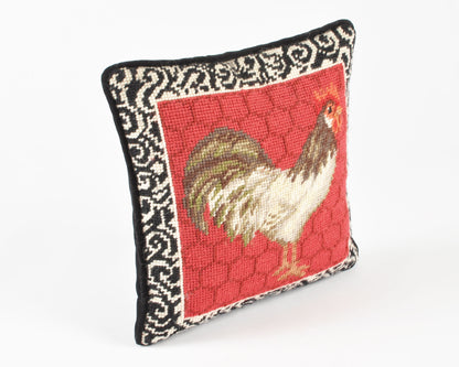 Home Decor-Handmade Rooster Needlepoint Pillow With Black Velvet Backing-Throw Pillow Tamara Scott Designs