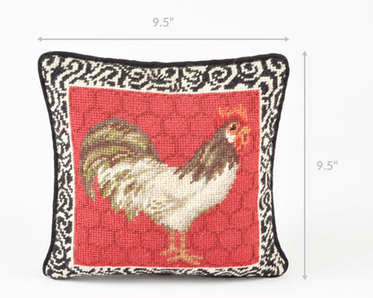 Home Decor-Handmade Rooster Needlepoint Pillow With Black Velvet Backing-Throw Pillow Tamara Scott Designs