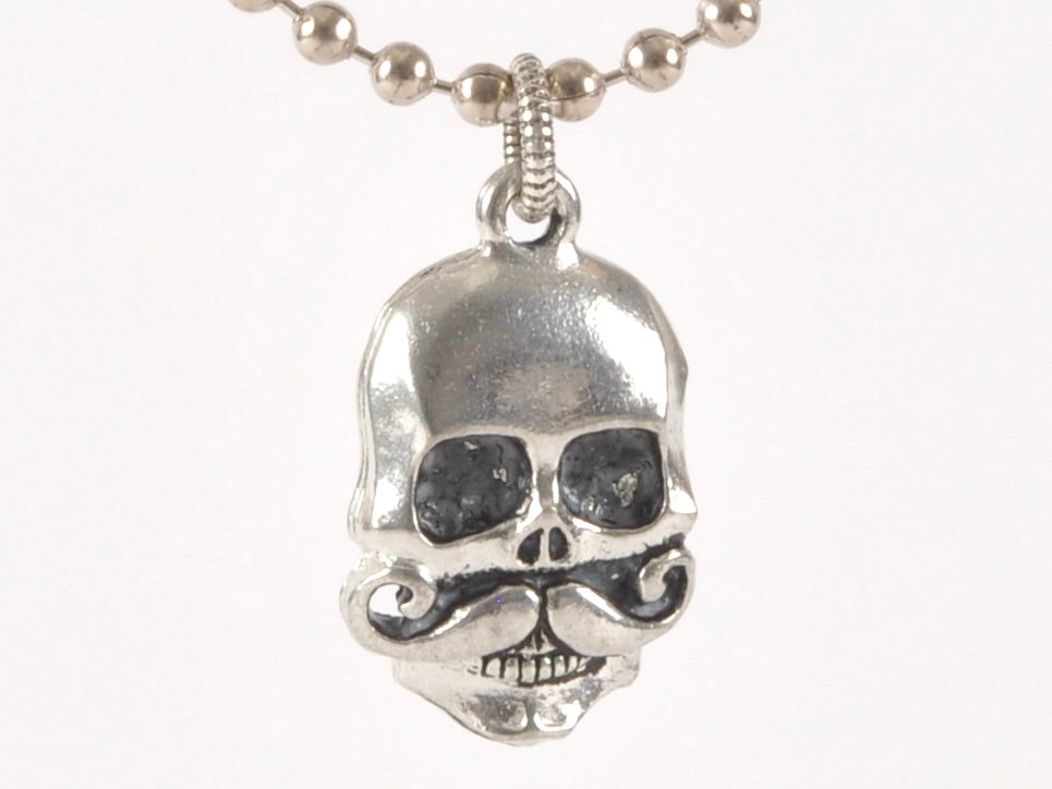 Finished Jewelry-Skull With Mustache-Antique Silver-Nickel Silver Ball Chain Necklace-24 Inches Tamara Scott Designs