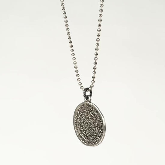 Finished Jewelry-Simple-Phaistos Disc Antique Silver Pendant Ball Chain Necklace-24 Inches Tamara Scott Designs