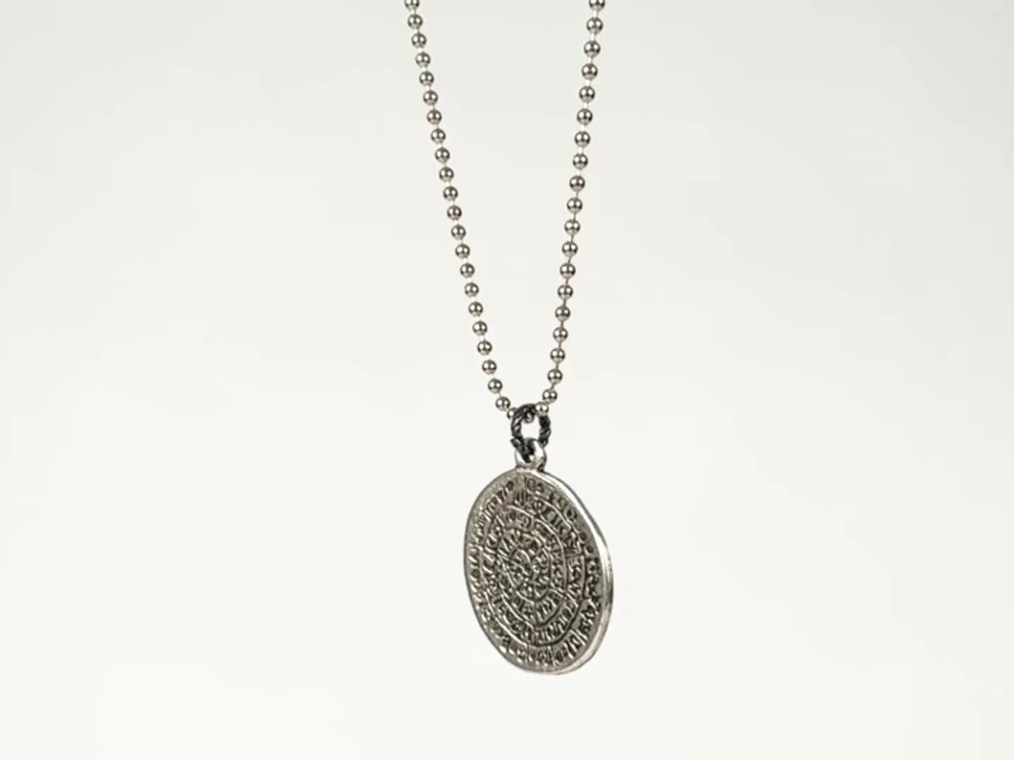 Finished Jewelry-Simple-Phaistos Disc Antique Silver Pendant Ball Chain Necklace-24 Inches Tamara Scott Designs