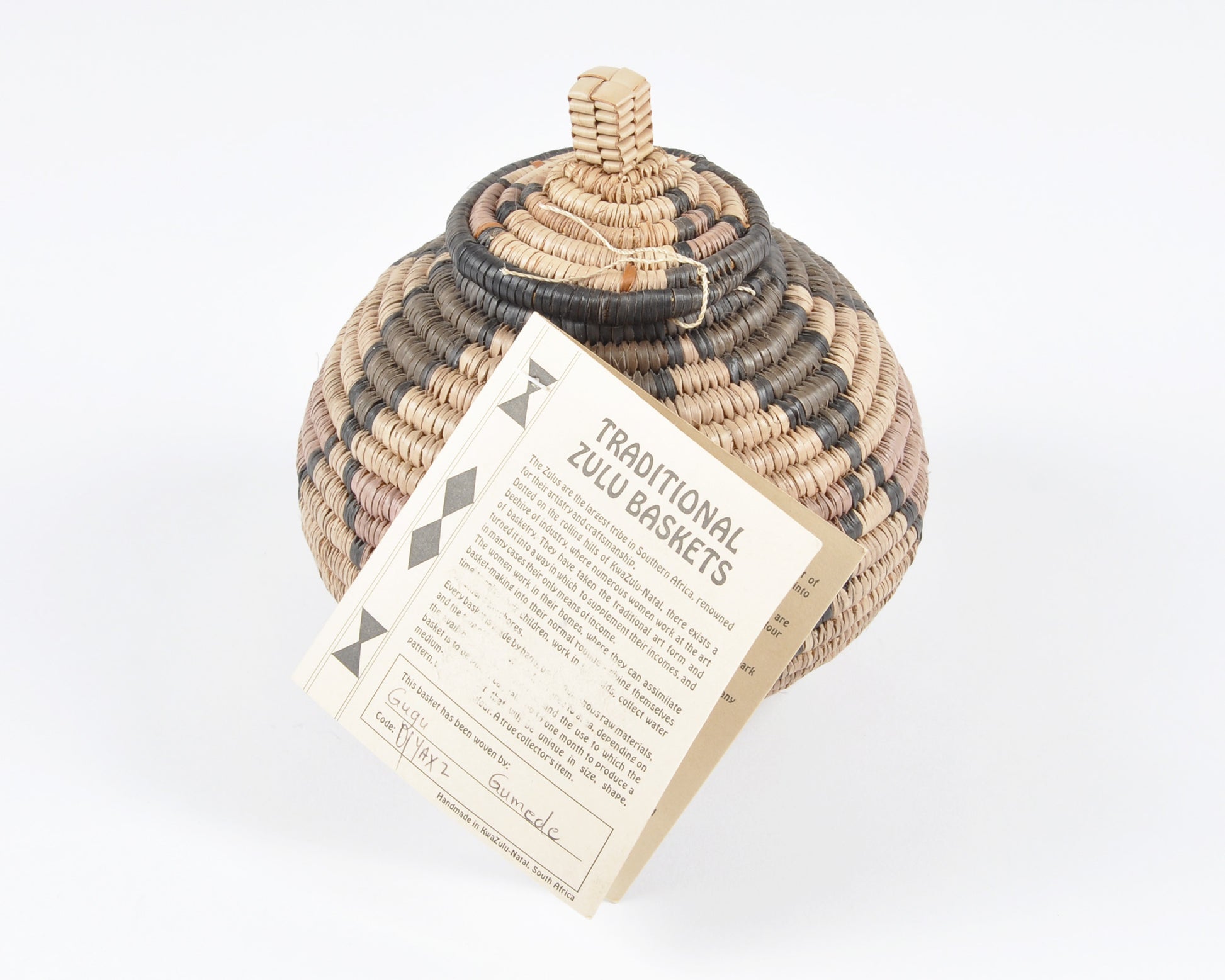 Vintage African Zulu Tribal Hand Woven Basket Lidded Traditional Ukhamba-Two Tone Detail Tamara Scott Designs