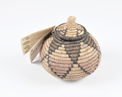 Vintage African Zulu Tribal Hand Woven Basket Lidded Traditional Ukhamba-Two Tone Detail Tamara Scott Designs