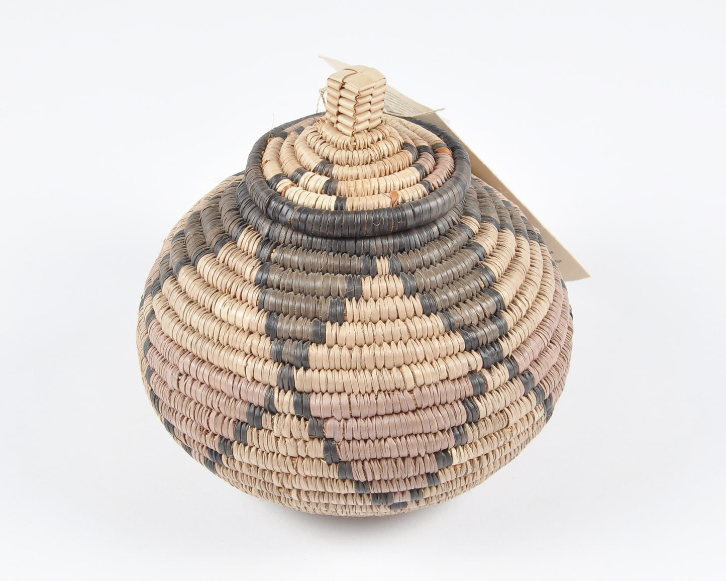 Vintage African Zulu Tribal Hand Woven Basket Lidded Traditional Ukhamba-Two Tone Detail Tamara Scott Designs