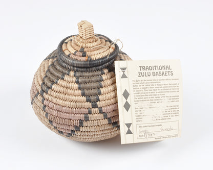 Vintage African Zulu Tribal Hand Woven Basket Lidded Traditional Ukhamba-Two Tone Detail Tamara Scott Designs