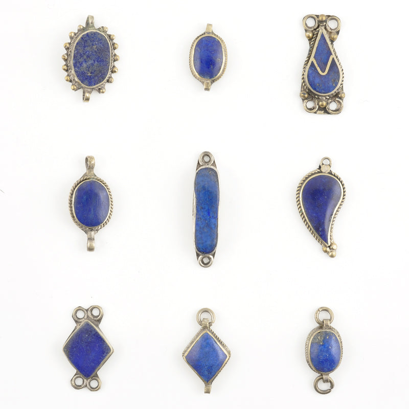 Vintage Charms and Connectors-Lapis Lazuli And Nickel Silver-One of A Kind-Choose Your Style-Quantity 1 Tamara Scott Designs