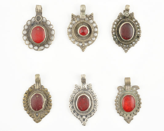 Vintage Pendants-Tribal Gypsy Glass Pendant-Antique Silver-Red-Choose Your Style-Quantity 1 Tamara Scott Designs