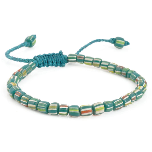 Finished Jewelry-5mm Handmade Glass Choker-Indonesia-Teal Green Stripe-Quantity 1