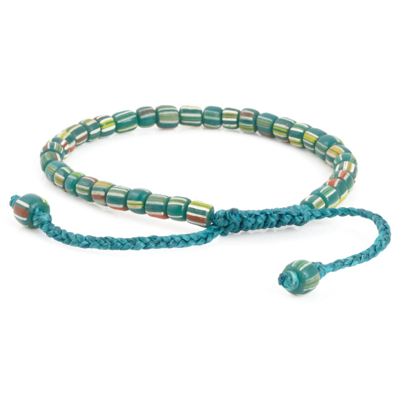 Finished Jewelry-5mm Handmade Glass Choker-Indonesia-Teal Green Stripe-Quantity 1