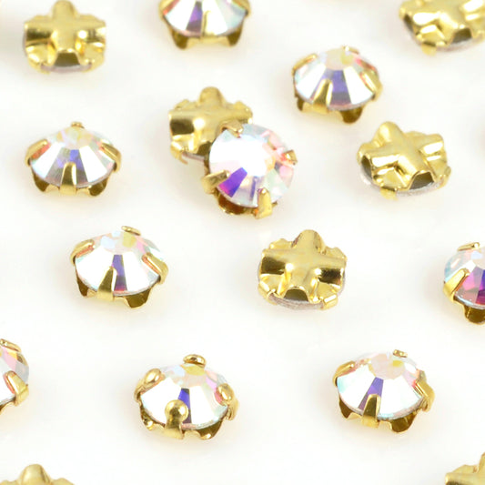 Beads-4mm Crystal AB Rhinestone Montees-Gold-Quantity 4