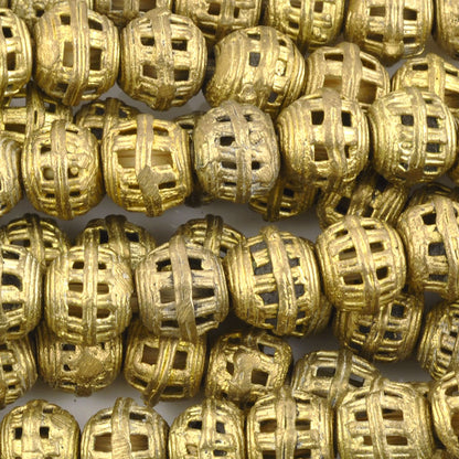 Brass Beads-14mm Striped Cage Round Filigree Globe Beads-Africa