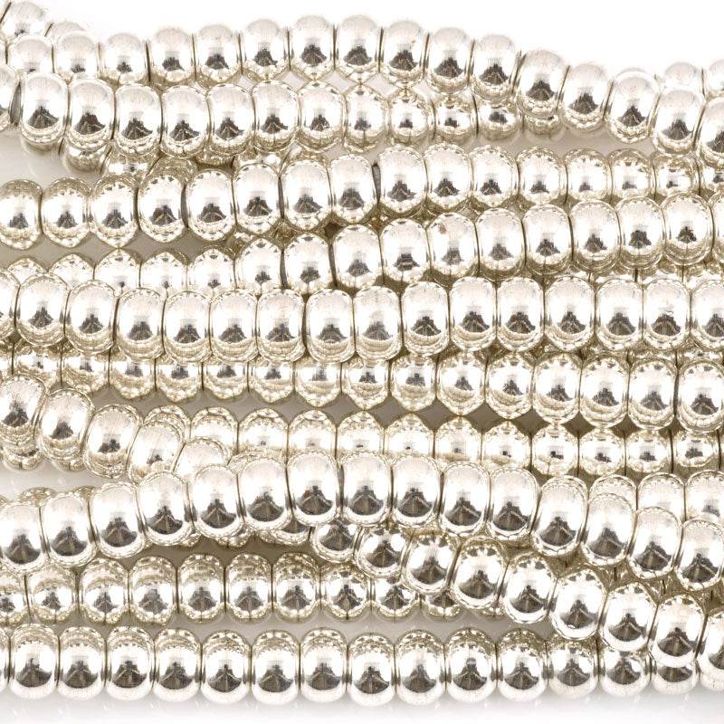 Brass Beads-6x8mm Round-Silver