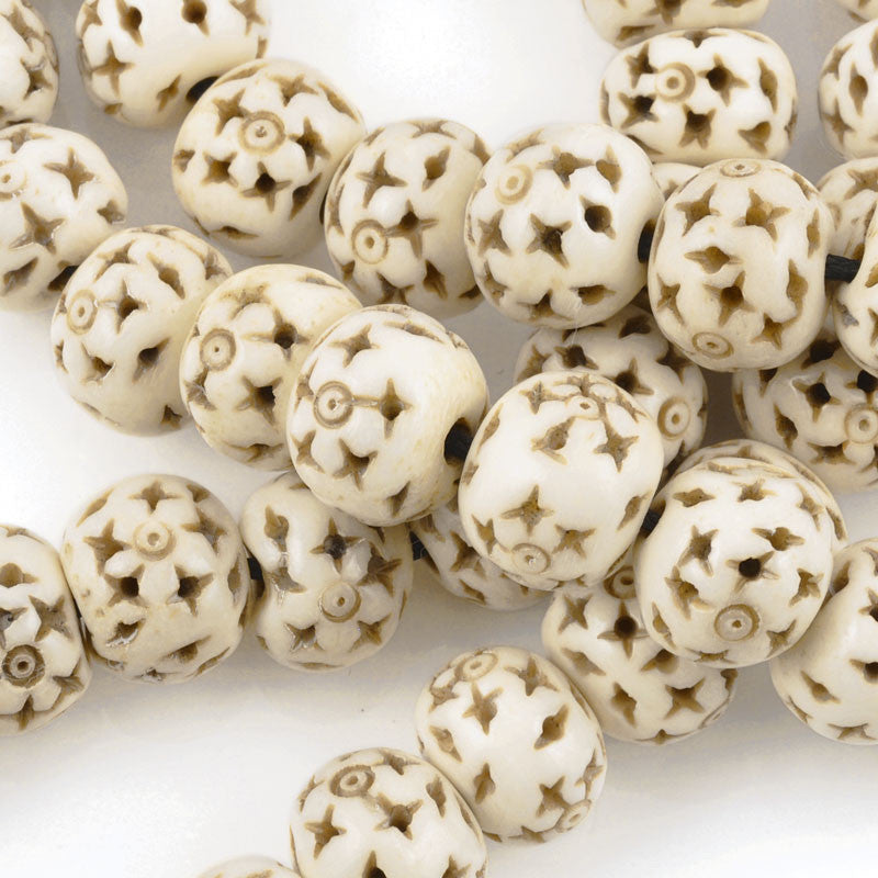 Carved Beads-White Rondelle With Star Design - Tamara Scott Designs