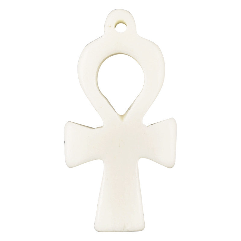 Carved-17x37mm Egyptian Cross Pendant-Off White