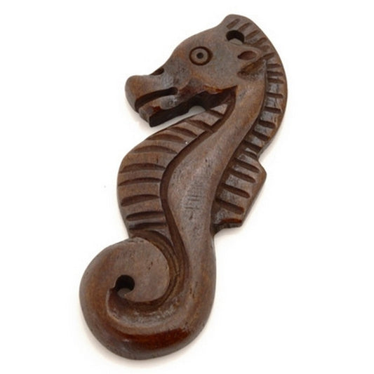 Carved-42x15mm Seahorse Pendant-Brown