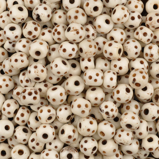 Carved-8mm Carved Rondelle Bead-Off White With Dots-Quantity 5