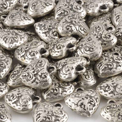 Casting-18x20mm Ornate Heart Charm-Antique Silver-Quantity 1