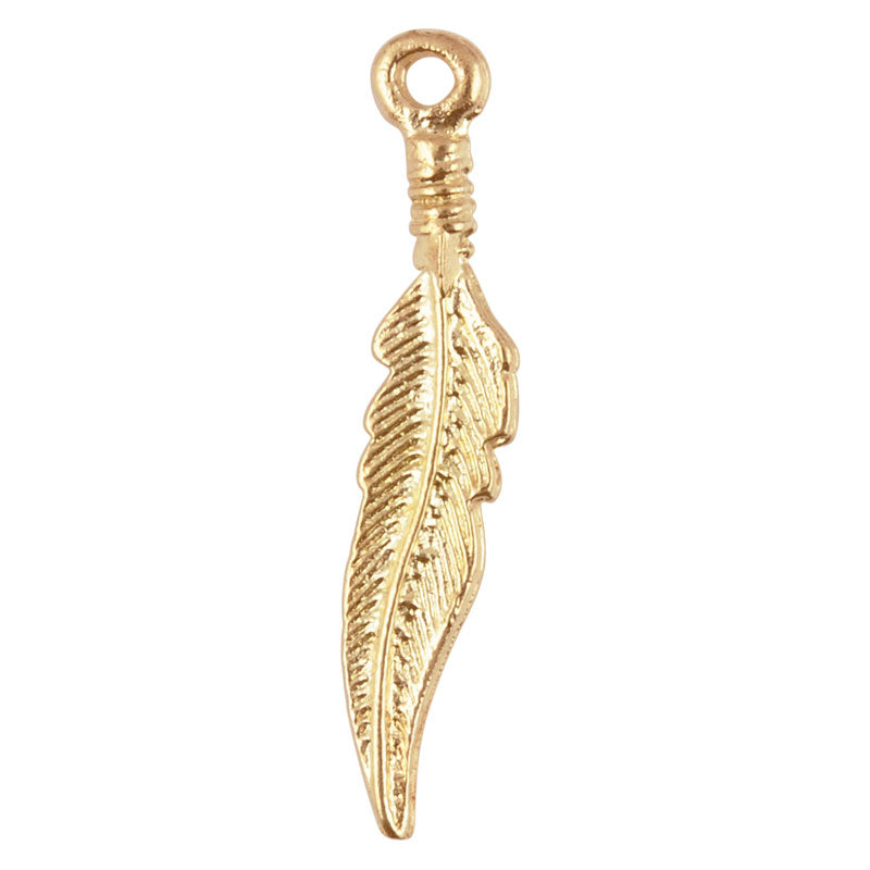 Casting-5x23mm Wavy Feather Charm-Gold