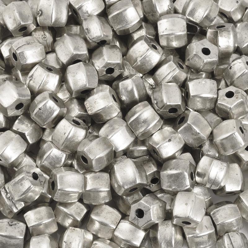 Casting-7x8mm Hexagon Bead-Antique Silver-Quantity 1