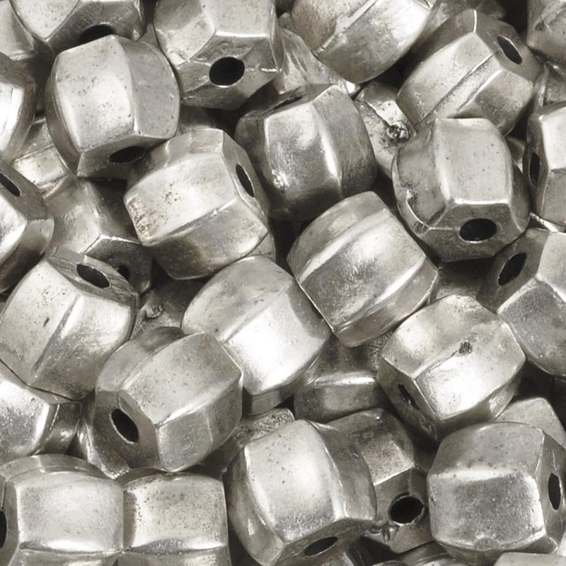 Casting-7x8mm Hexagon Bead-Antique Silver-Quantity 1