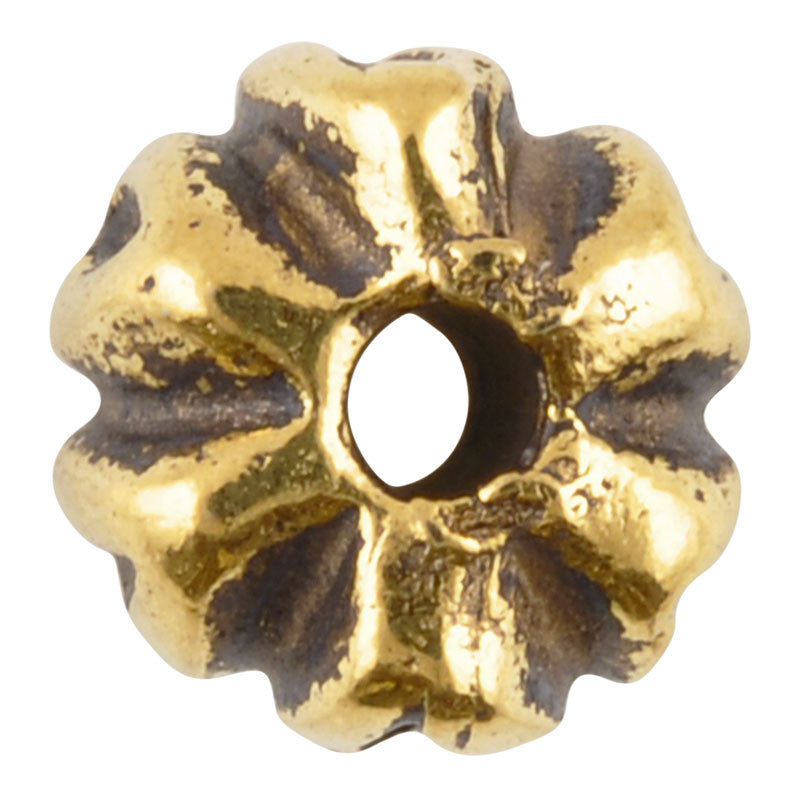 Casting-7x9mm Ridged Rondelle Bead-Antique Gold