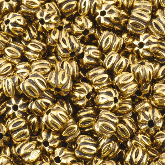 Casting-7x9mm Ridged Rondelle Bead-Antique Gold