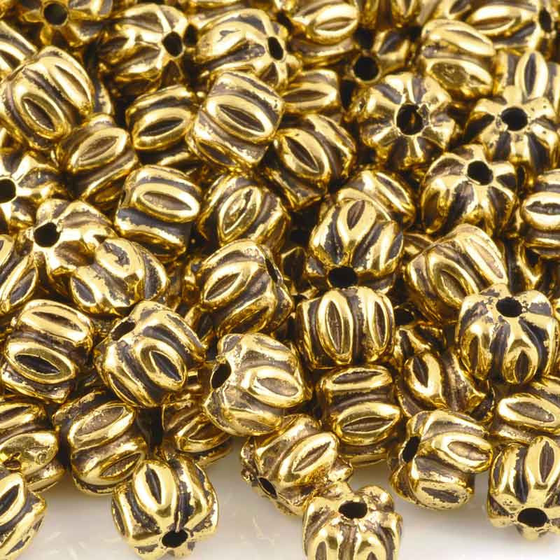 Casting-7x9mm Ridged Rondelle Bead-Antique Gold