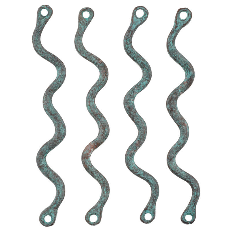 Casting-9x51mm Wavy Bar Connector-Green Patina